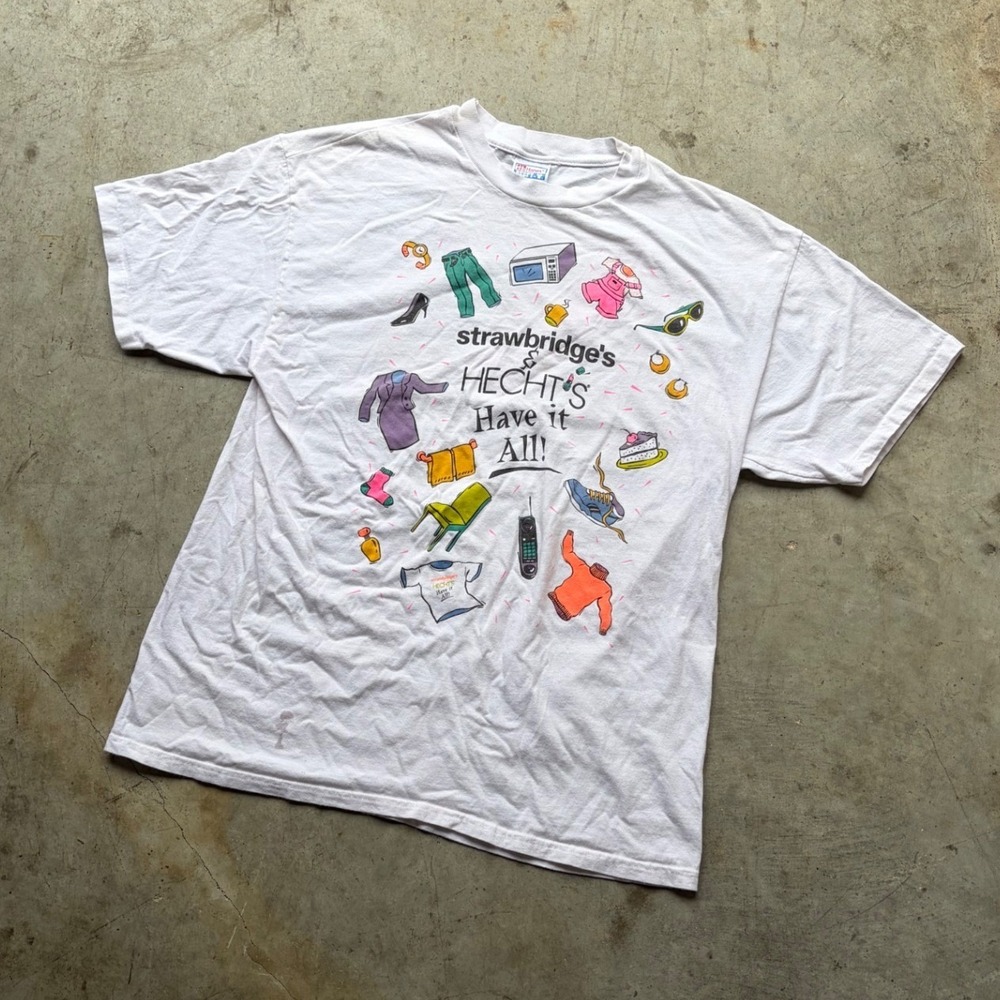 Vintage Hanes Beefy-T Strawbridge's Hecht's Have It All Graphic T-Shirt White XL